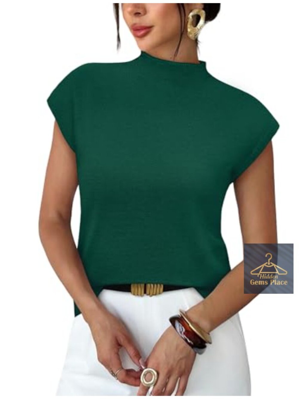 Lightweight Mock Neck Short Sleeve Knit Sweater Top